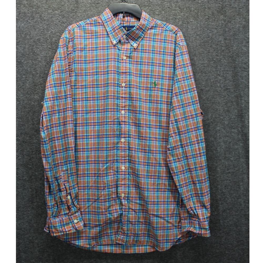 Ralph Lauren Shirt Mens XL Classic Fit Plaid Lightweight Cotton Stretch